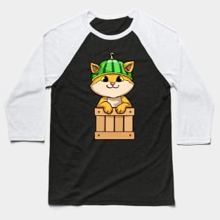 Cat with Fence and Watermelon Baseball T-Shirt